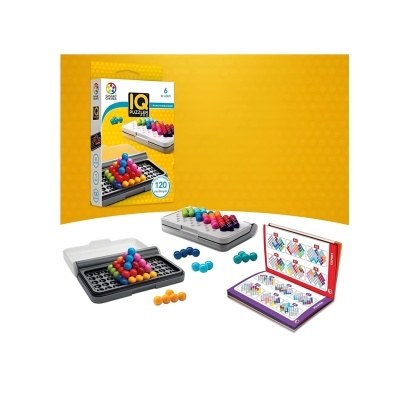 Jogo IQ Puzzles com tabuleiros cinza e peças de várias cores