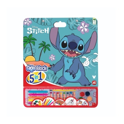 Bloco de atividades Disney Stitch Giga Block 5 em 1 com material de pintura e desenho