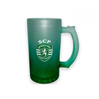 Caneca de vidro verde fosco com logótipo do Sporting Clube de Portugal