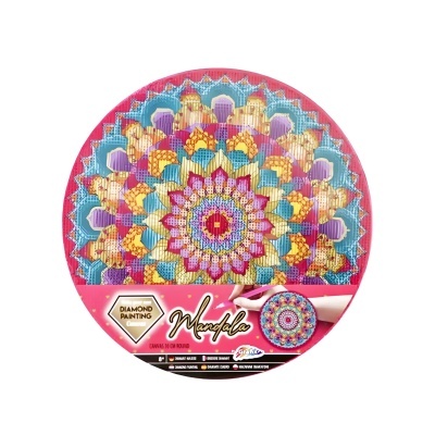 Kit Diamond Painting Mandala redondo colorido com embalagem rosa