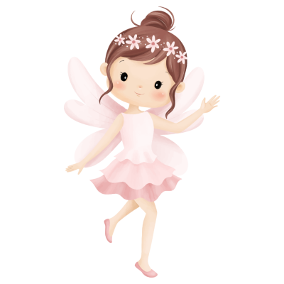 Ilustração de fada menina com vestido rosa e asas brancas