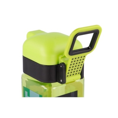 Garrafa de plástico verde limão e preto com tampa e pega quadrada