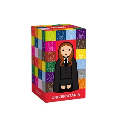Caixa colorida com ilustração de universitária 