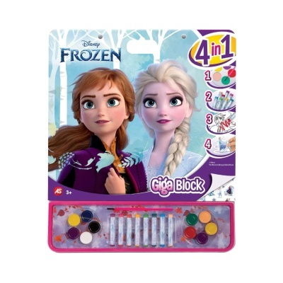Conjunto de pintura Disney Frozen 4 em 1 com tintas coloridas e embalagem com Anna e Elsa