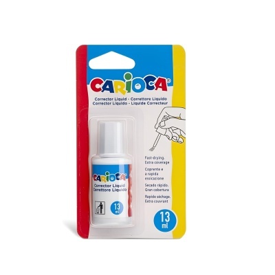 Corrector líquido CARIOCA 13 ml em embalagem plástica com rótulo colorido