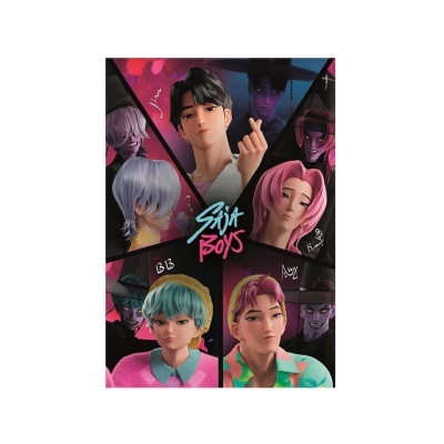 Imagem promocional com personagens animados e o texto Saia Boys