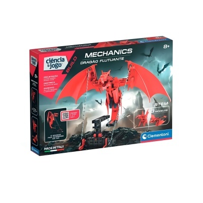 Caixa de brinquedo dragão mecânico vermelho STEM da Clementoni para montar
