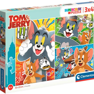 Caixa de puzzle Tom & Jerry com 3x48 peças da Clementoni.