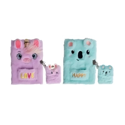 Quatro mochilas de pelúcia rosa e azul para crianças com desenhos de coelho e urso