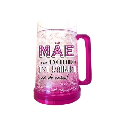 Copo caneca com gel para refrigeração e texto para mãe, detalhes em rosa