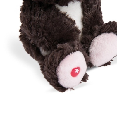 Chinelo peludo castanho escuro com sola rosa e estrela branca