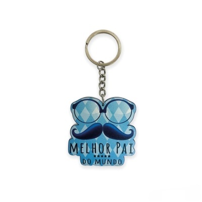 Porta-chaves em formato de óculos com bigode, padrão azul, texto Melhor Pai do Mundo