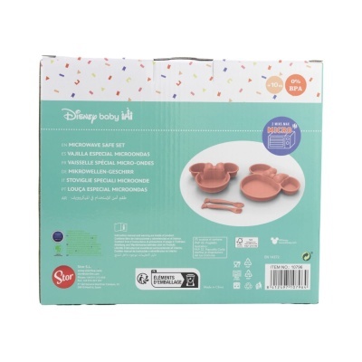 Conjunto Disney baby rosa claro para microondas na embalagem