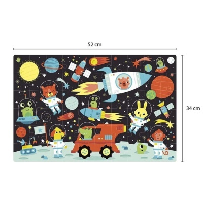 Puzzle infantil com tema espacial e astronautas animais coloridos