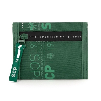 Carteira verde em tecido com fecho e etiquetas Sporting CP