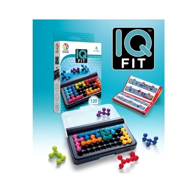 Jogo de raciocínio IQ FIT com tabuleiro preto e peças coloridas