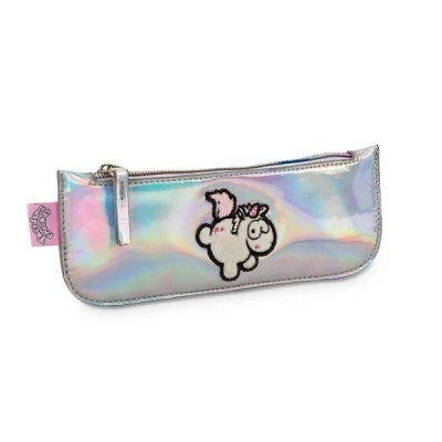 Estojo escolar holográfico com unicórnio e fecho metálico