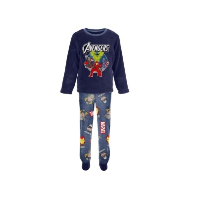 Pijama infantil Marvel Avengers azul com estampados dos Vingadores.