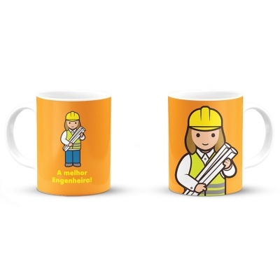 Duas canecas com desenho de engenheira e texto 'A melhor Engenheira!'