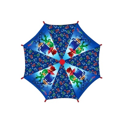 Guarda-chuva infantil azul com personagens animados Owlette, Gekko e Catboy.