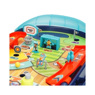 Jogo de tabuleiro colorido com tema de basquete e peças plásticas de jogadores e gol