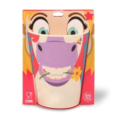 Copo infantil decorado com hipopótamo, embalagem colorida, 250ml, BPA FREE