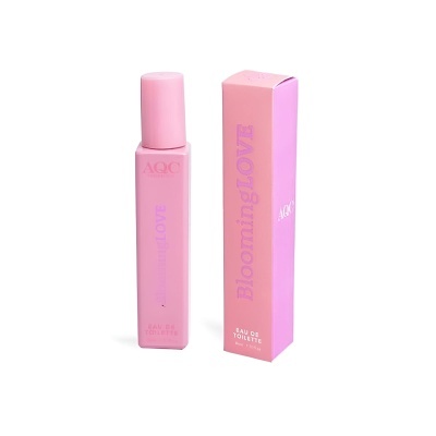 Frasco rosa de perfume com caixa rosa BloomingLOVE