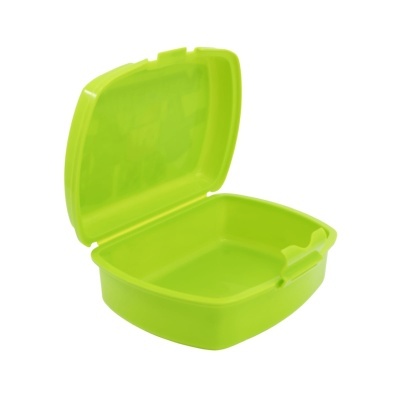 Recipiente plástico verde limão com tampa aberta