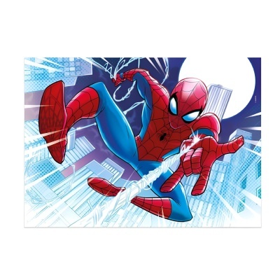 Ilustração do Homem-Aranha em fundo com prédios e lua cheia