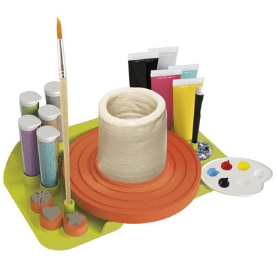 Conjunto de cerâmica para pintar com pincel, tintas e paleta