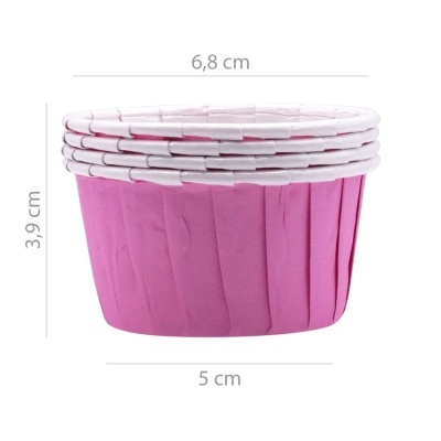 Forminhas para cupcake cor-de-rosa com borda branca e medidas