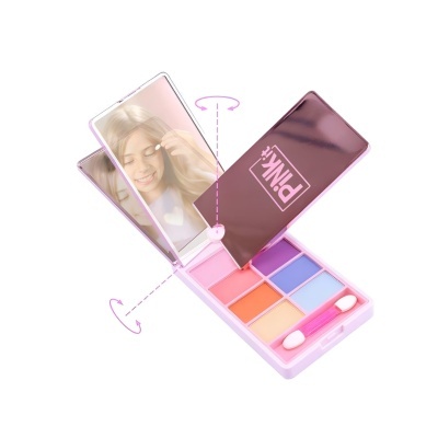 Paleta de maquilhagem colorida com espelho e tampa metálica rosa