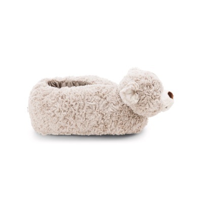 Pantufa de urso castanha clara com textura felpuda