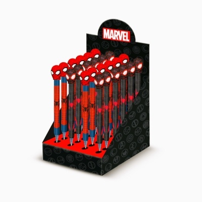 Canetas Homem-Aranha em caixa de exposição MARVEL preta