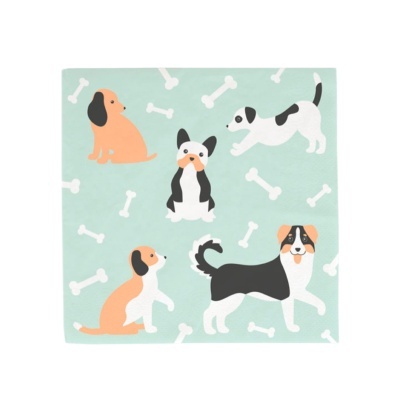 Toalha com padrão de cães e ossos num fundo verde água