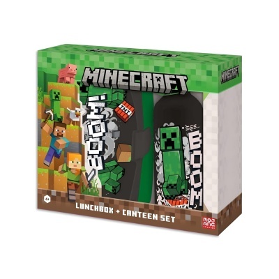 Caixa verde Minecraft com conjunto Lunchbox e Canteen com personagens do jogo