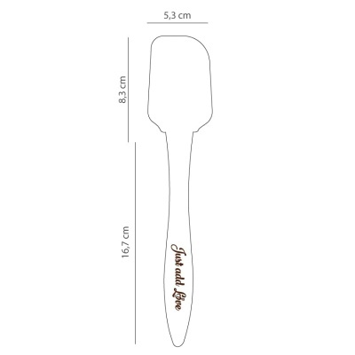 Espátula branca de silicone com texto Just add Love no cabo