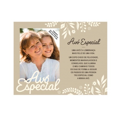 Cartão 'Avó Especial' com foto de duas mulheres e texto em português
