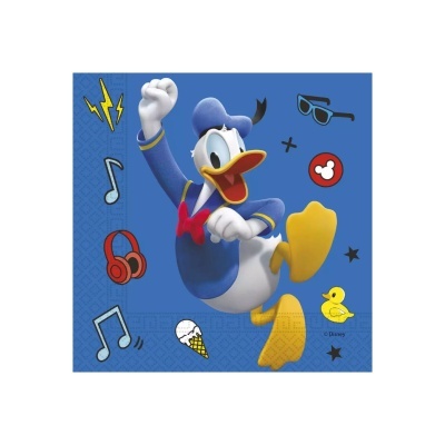 Guardanapo azul com Pato Donald e ícones divertidos