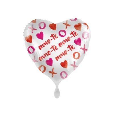 Balão foil branco em forma de coração com padrão e texto amo-te.