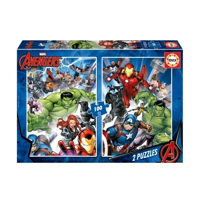 Caixa de puzzles Marvel Avengers com 2 puzzles de 100 peças cada