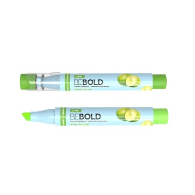 Dois marcadores de texto BEBOLD Lime azul claro com detalhes verdes e imagens de limas.