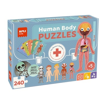 Caixa do puzzle Human Body da marca APLI Kids com ilustrações do corpo humano