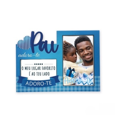 Moldura de fotografia azul com texto em português para pai.