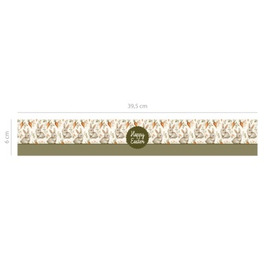 Etiqueta decorativa de Páscoa com coelhos e texto Happy Easter