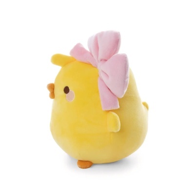 Pelúcia de pintainho amarelo com laço rosa