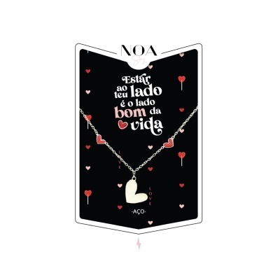 Colar em aço com pendente coração e cartão com frase sentimental