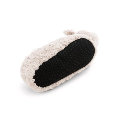 Pantufa de quarto bege claro com sola preta antiderrapante