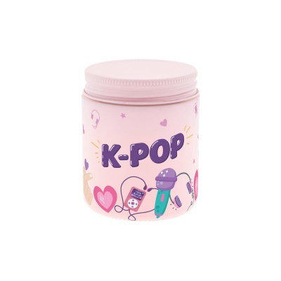 Pote rosa com texto K-POP e desenhos coloridos