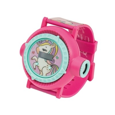 Relógio infantil rosa com unicórnio no mostrador